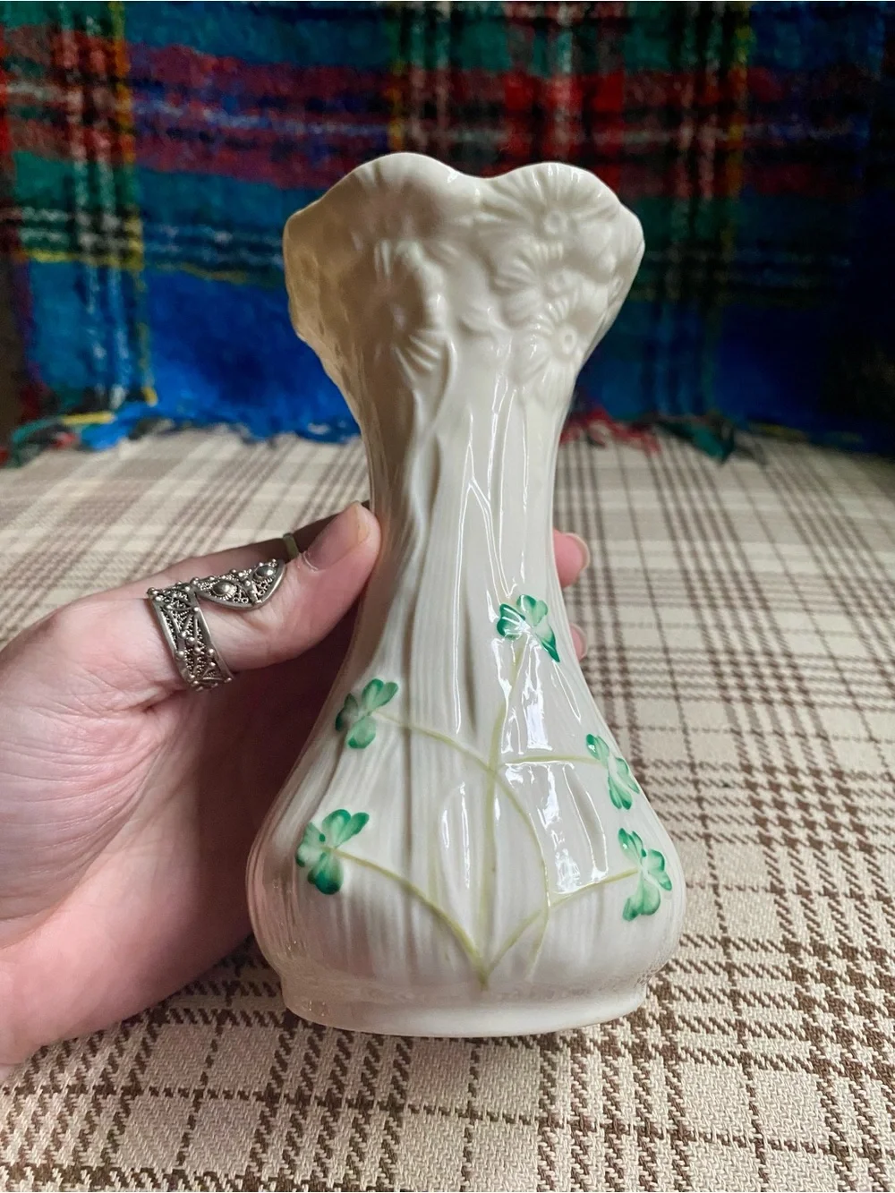 Belleek White Ceramic Clover Accent Vase - Elegant Home Accent